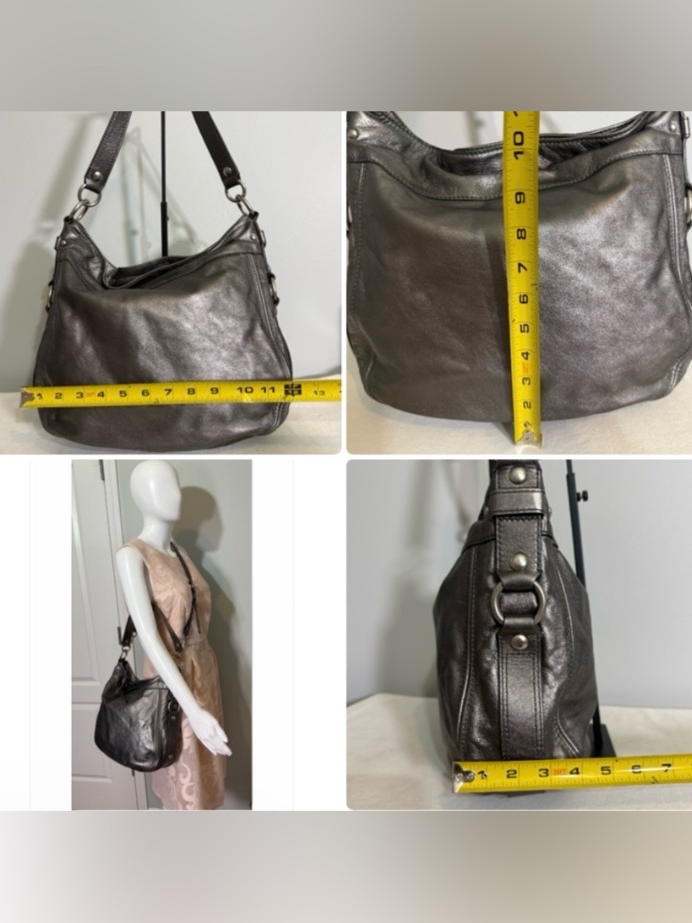 VTG Coach Large Zoe Metallic Pewter Leather Hobo Shoulder Bag Silver F14706
Y2K - Picture 16 of 16